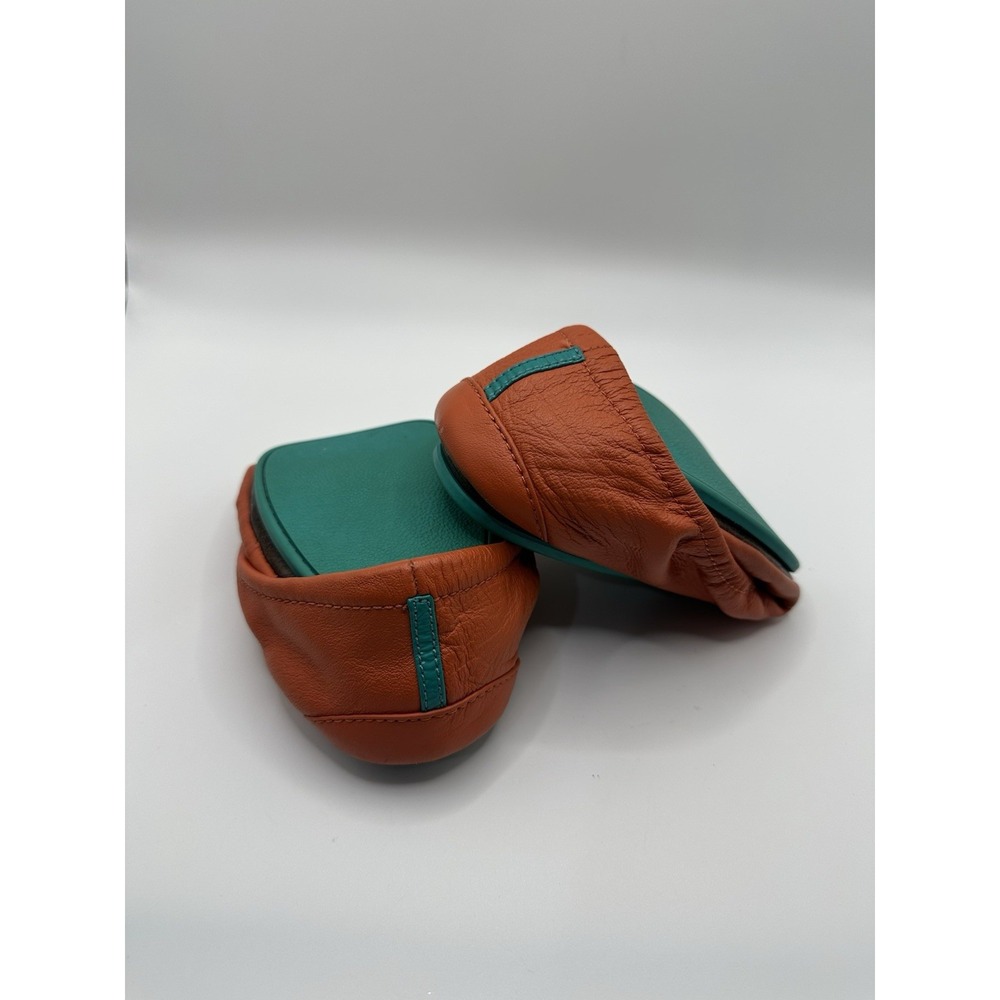TIEKS by Gavrieli Poppy Orange Coral Leather Ballet Flats Foldable Slip On Sz 7